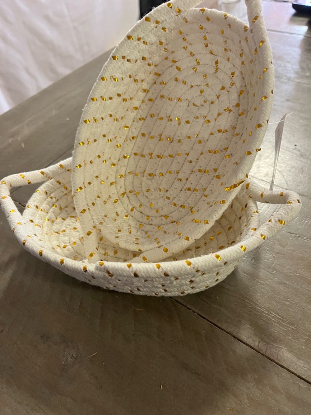 2 pack Woven Basket with Gold Accent Handles - size 8.3x5.3 in